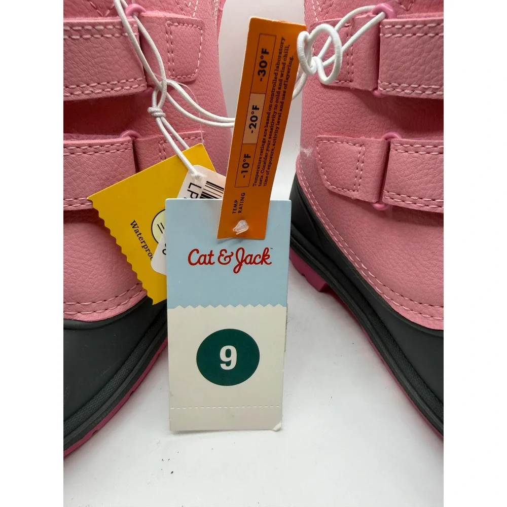 Cat & Jack Girls Pink Gray Waterproof Winter Snow Boots Faux Fur Size 9 NWT